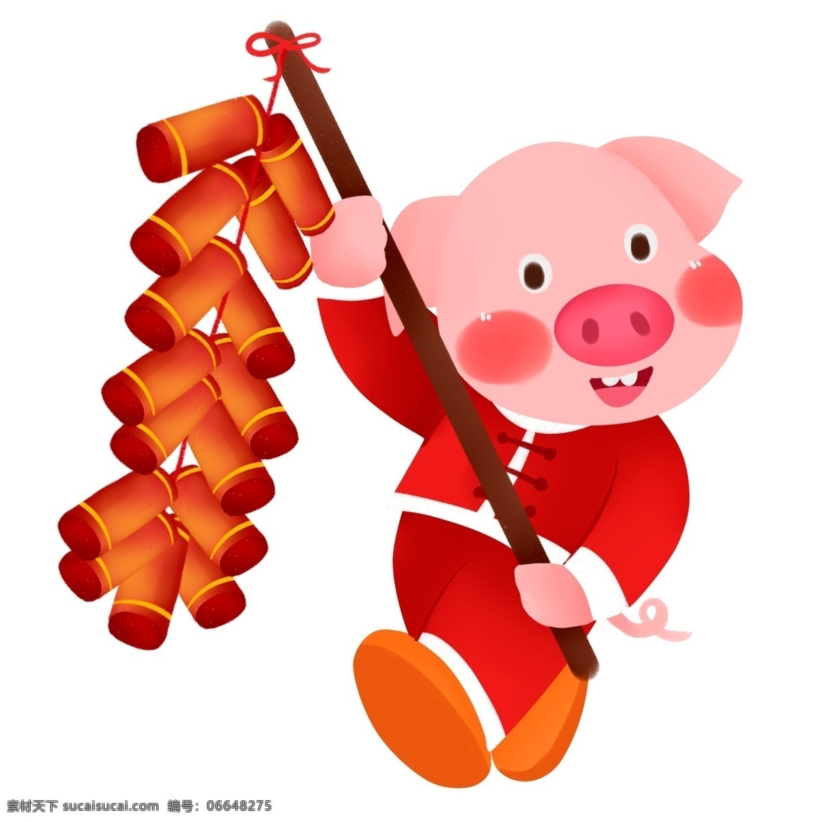 喜庆 中国 风 放 鞭炮 猪 中国风 春节 插画 创意设计 卡通 新年 猪年 小猪形象 猪年形象 放鞭炮 大年初一 2019年