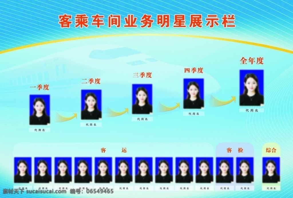 明星展示栏 光荣榜 光荣栏 客 乘车 间 业务 明星 展示 栏 火车 展板模板 矢量