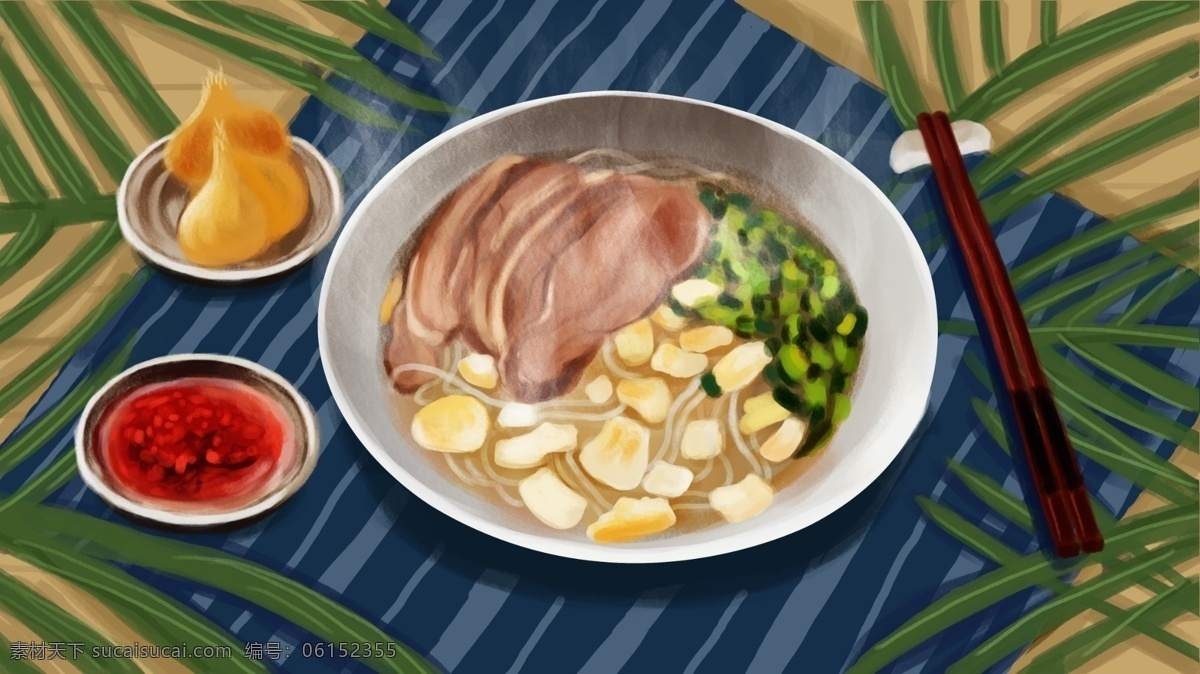 原创 插画 陕西 羊肉 泡馍 好吃 西安 美食 壁纸 背景 写实 羊肉泡馍 糖蒜 油辣子 配图 手绘