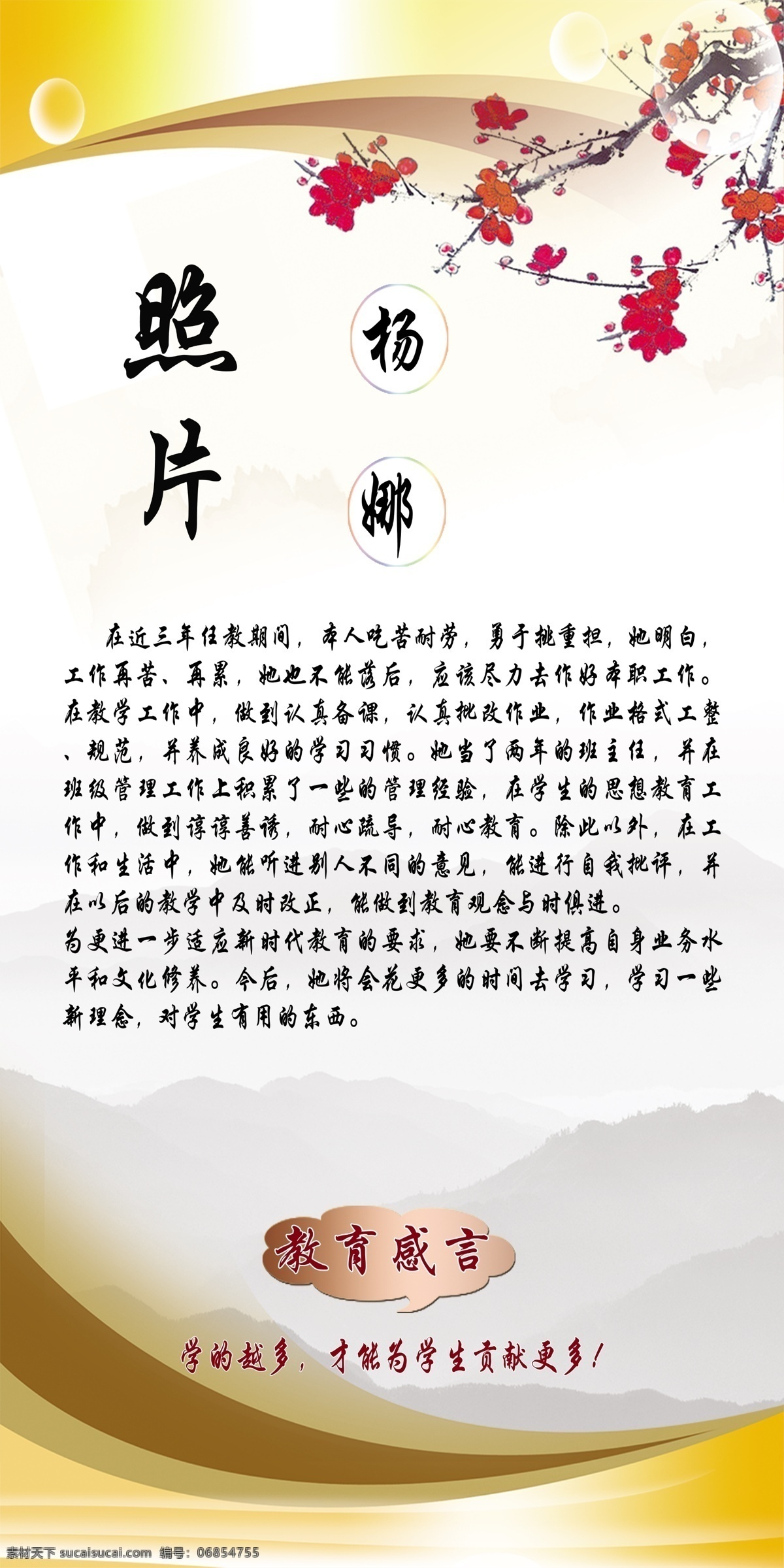 教师个人简历 教师简历 模板 花朵 白色