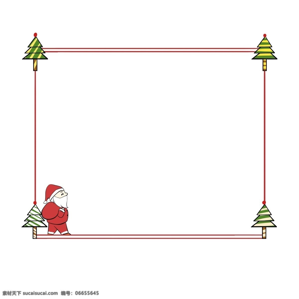 圣诞节 圣诞老人 圣诞树 边框 圣诞节边框 手绘边框 红色的边框 绿色的圣诞树 唯美边框 边框插画