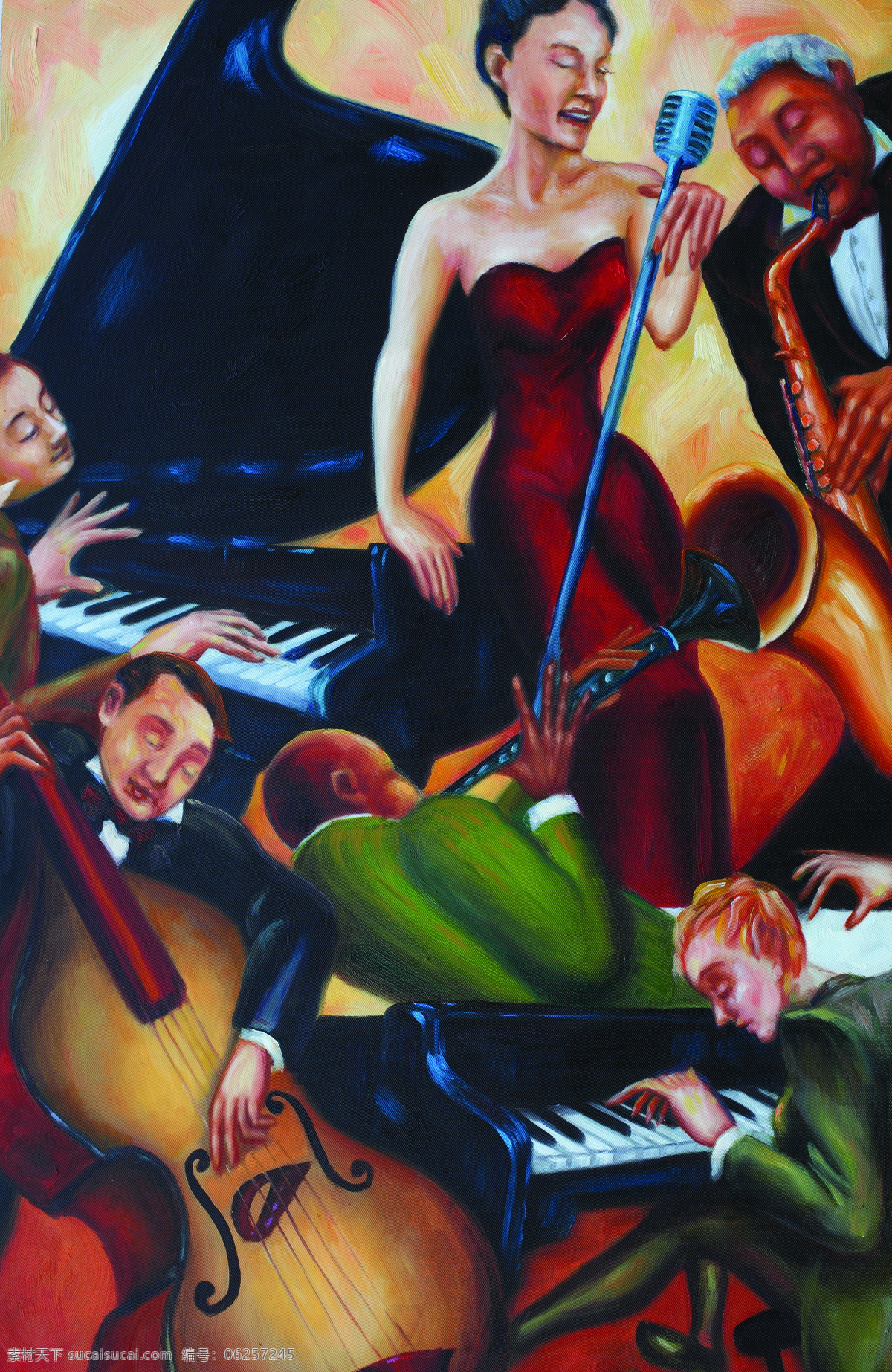 油画 乐队 唱歌 大提琴 钢琴 绘画书法 女人 文化艺术 油画乐队 酒吧装饰人物 装饰素材