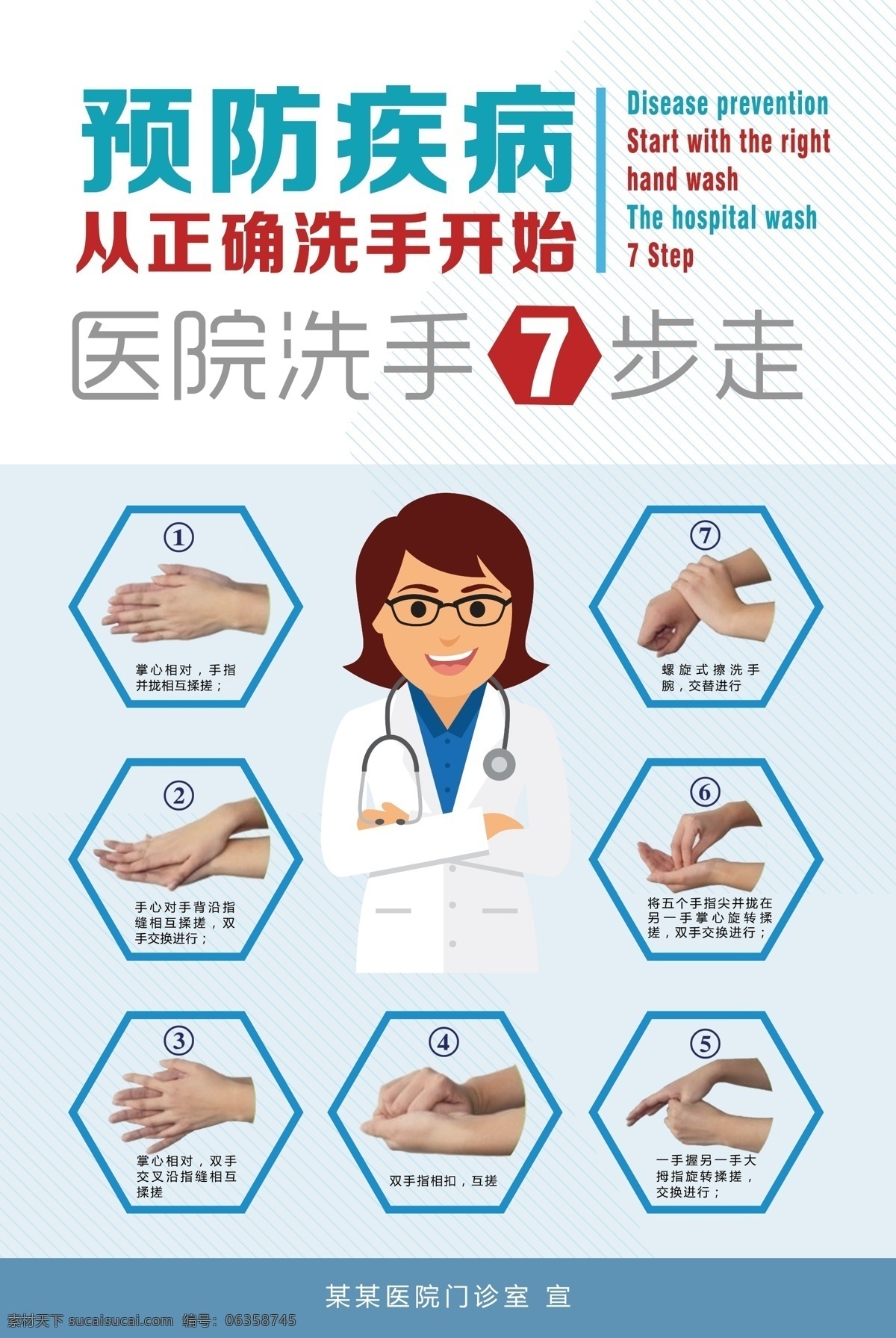 医院海报图片 预防 疾病 正确洗手 7步洗手 医生 漫画 医疗