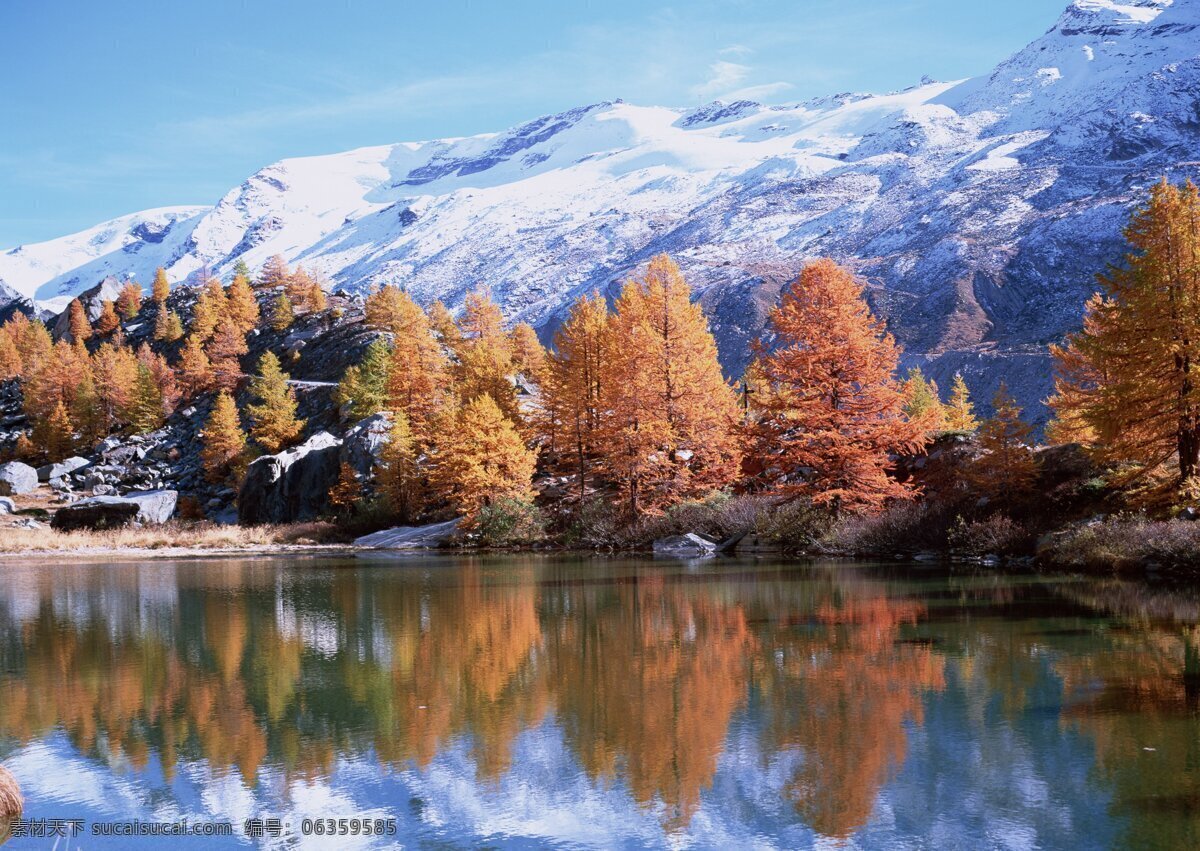 雪山红叶 雪山 红叶 秋天 倒映 湖泊 自然景观 山水风景 摄影图库