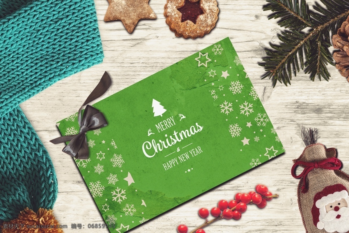 手绘 绿色 圣诞 卡片 源文件 饼干 果子 红色 蝴蝶结 圣诞节 星星 叶子 针织 装饰图案