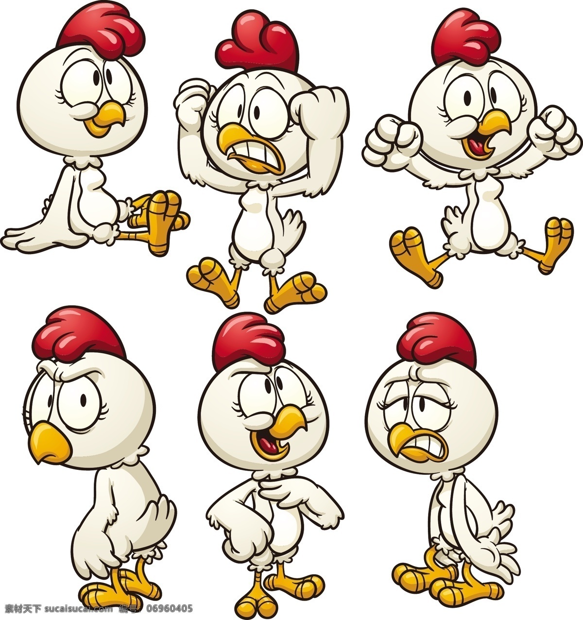 卡通小鸡表情 卡通 可爱 小鸡 公鸡 表情 幽默 滑稽 有趣 手绘 矢量 动物家禽家畜 家禽家畜 生物世界