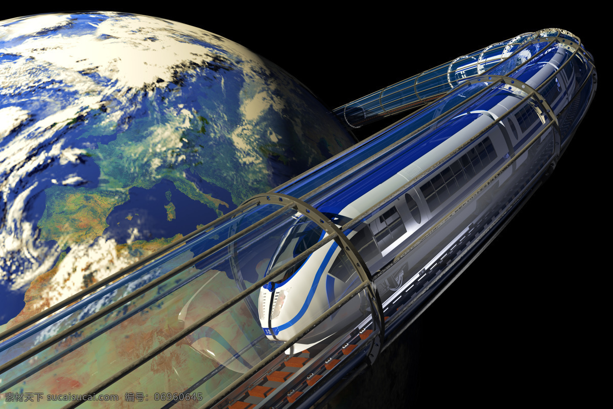 围绕 地球 行驶 列车 动车 火车 铁轨 交通工具 其他类别 现代科技