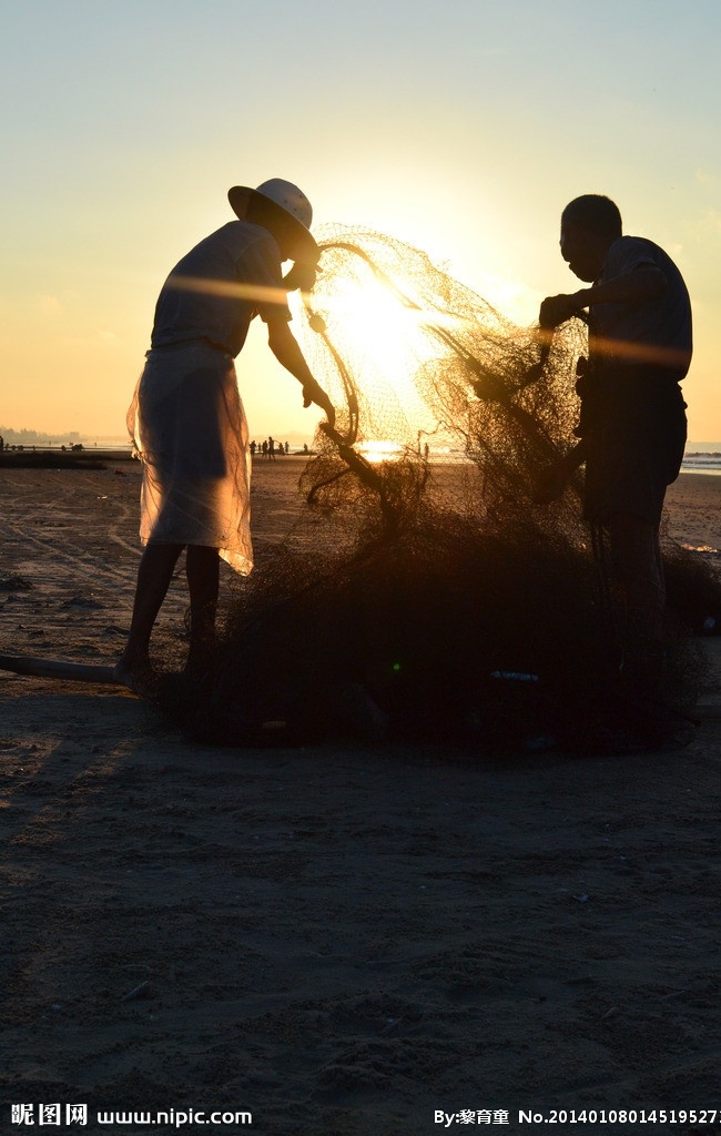 渔民 网 阳光 海边 沙滩 国内旅游 旅游摄影