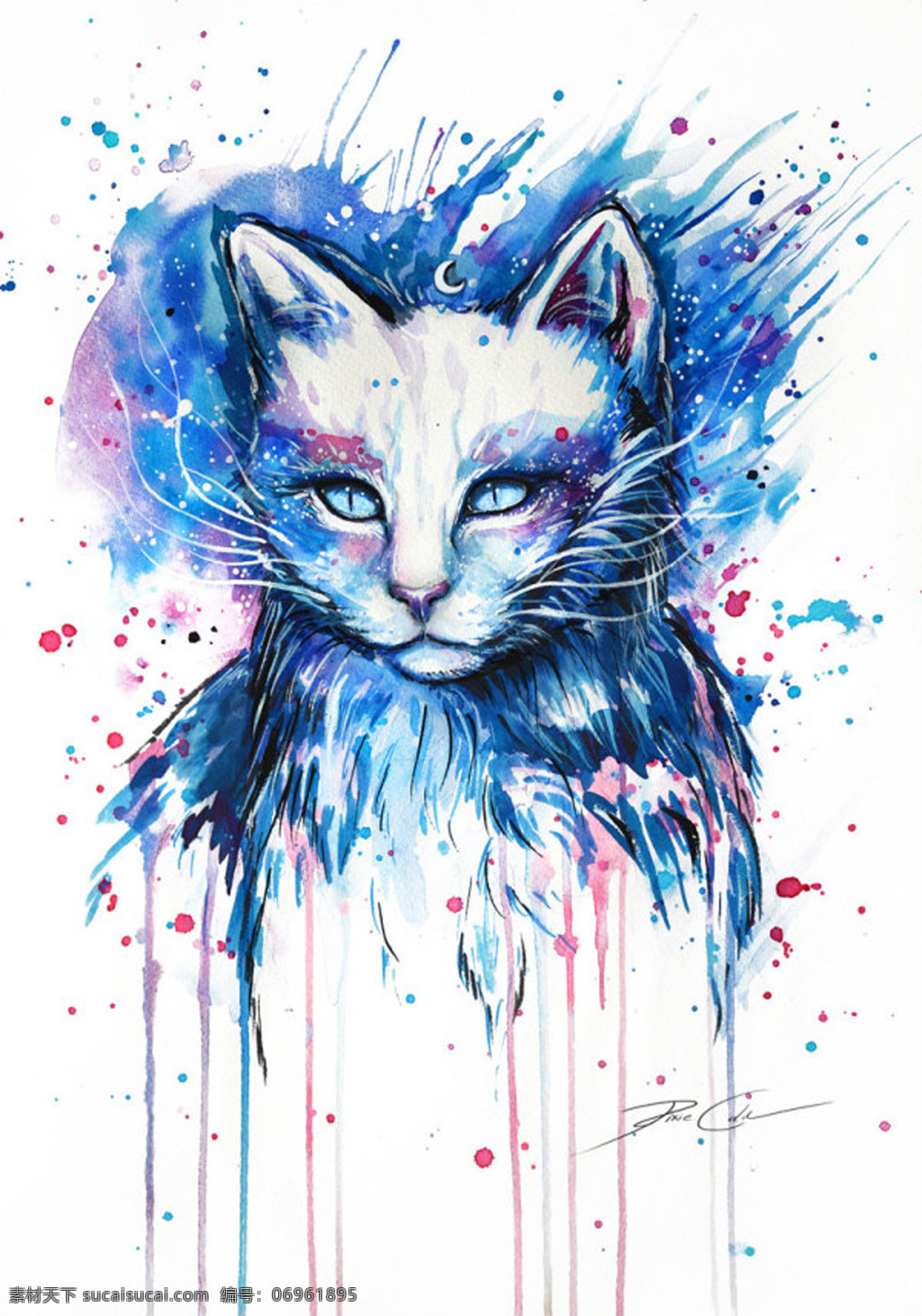 猫 手绘 抽象 动物 绘画书法 水彩 文化艺术 设计素材 模板下载 猫手绘