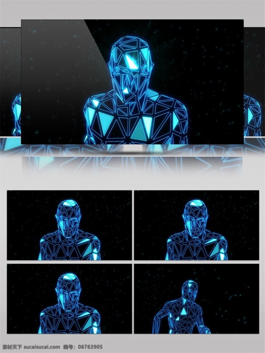 蓝色 水晶 人头 高清 视频 科技蓝色 光芒 视频素材 动态视频素材
