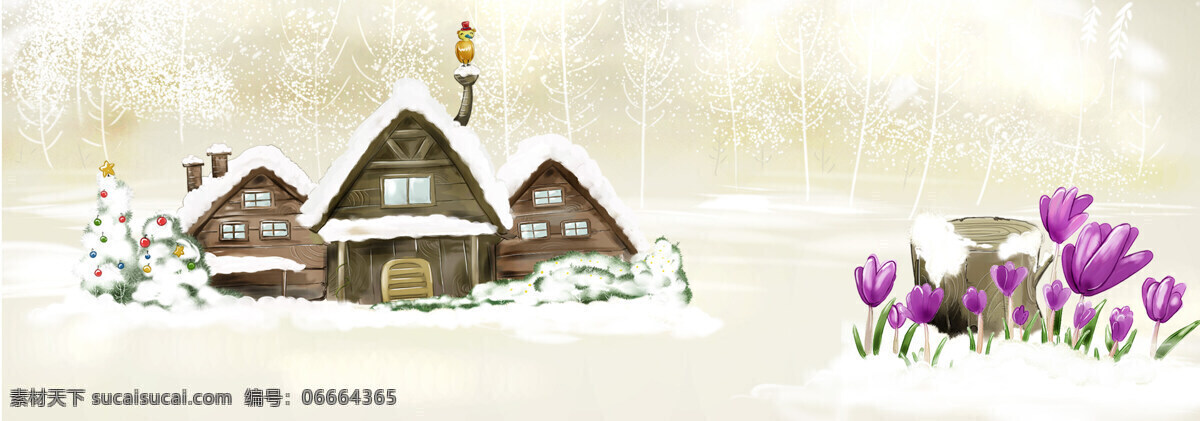 卡通 冬季 房屋 背景 banner 白色