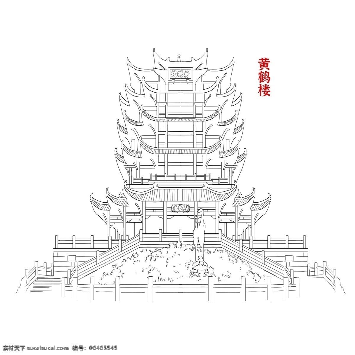 黄鹤楼 线 稿 武汉 古建筑 线稿 江汉文化 新年 底纹边框 其他素材