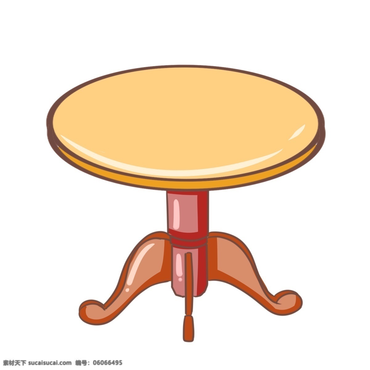 手绘 转动 桌子 插画 黄色的桌面 卡通插画 手绘桌子插画 创意家具插画 红色的桌腿 转动的桌子