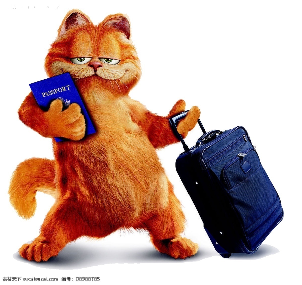 加菲猫 旅行 行李箱 护照 卡通 动画 免抠素材 猫 分层