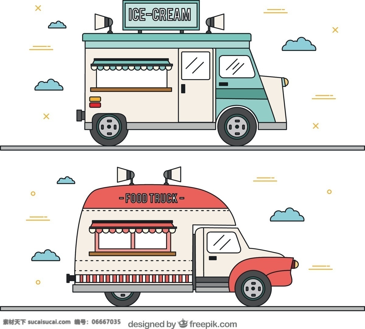 食品的卡车 葡萄酒 食品 复古 汽车 交通运输 快 食物 喊话器 冰淇淋 车辆 风格 卡车 雨篷 美味 两线性