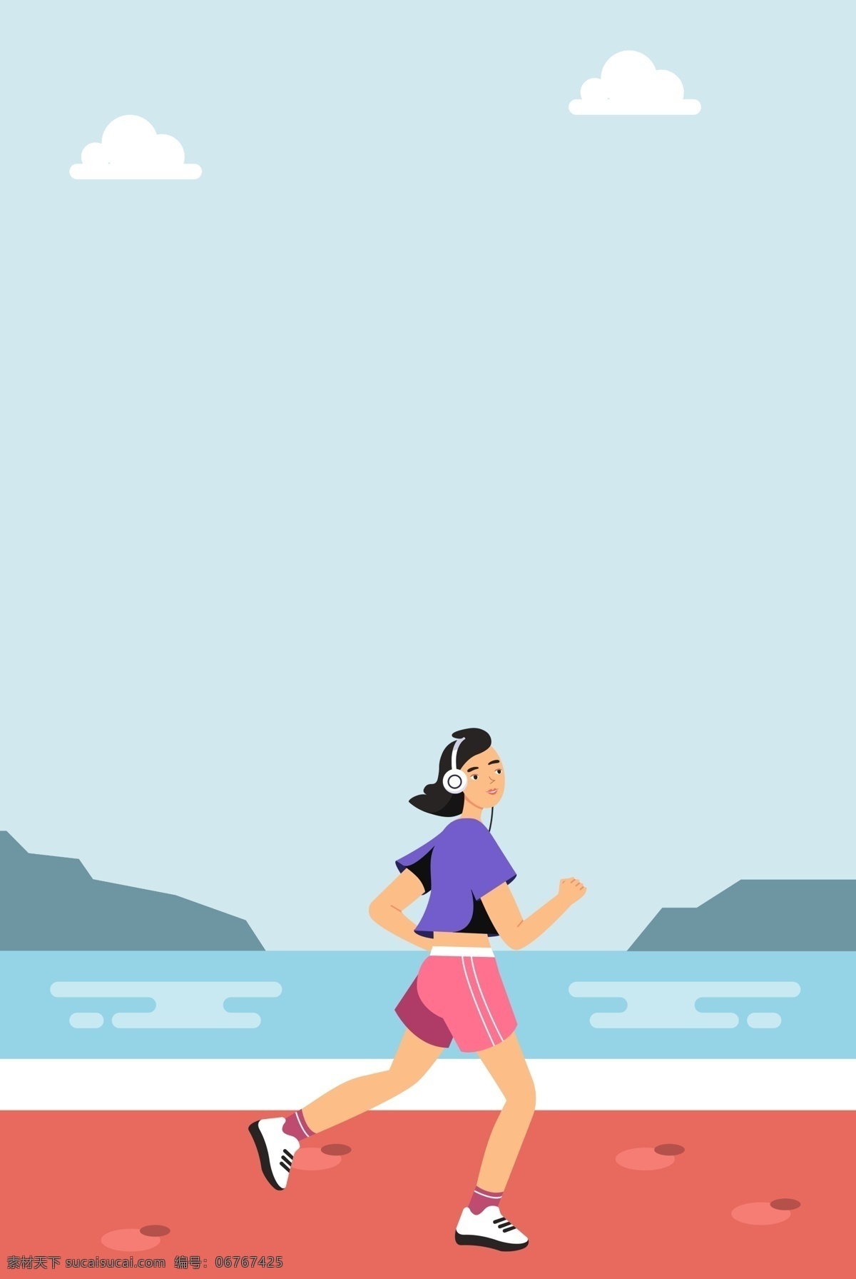 蓝色 清新 扁平化 奔跑 广告 背景 跑步 运动 健康 健身 海报背景