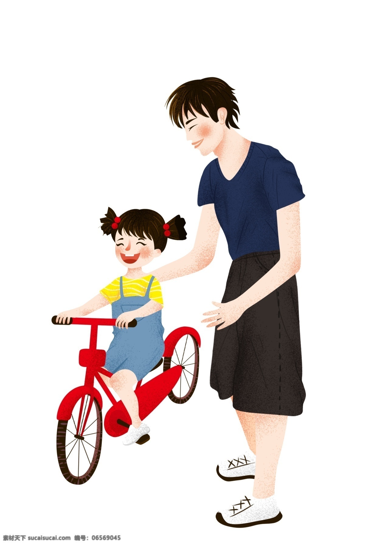 教 女儿 骑 自行车 父亲 节日 元素 红色 父亲节 儿童节 卡通人物 节日元素 元素设计