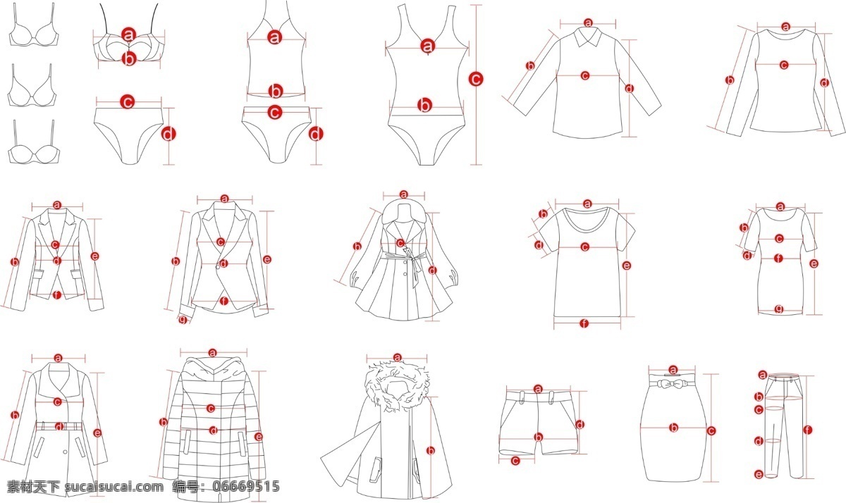 服装线稿 衣服测量图 标记 衣服 测量 图 线 稿 白色