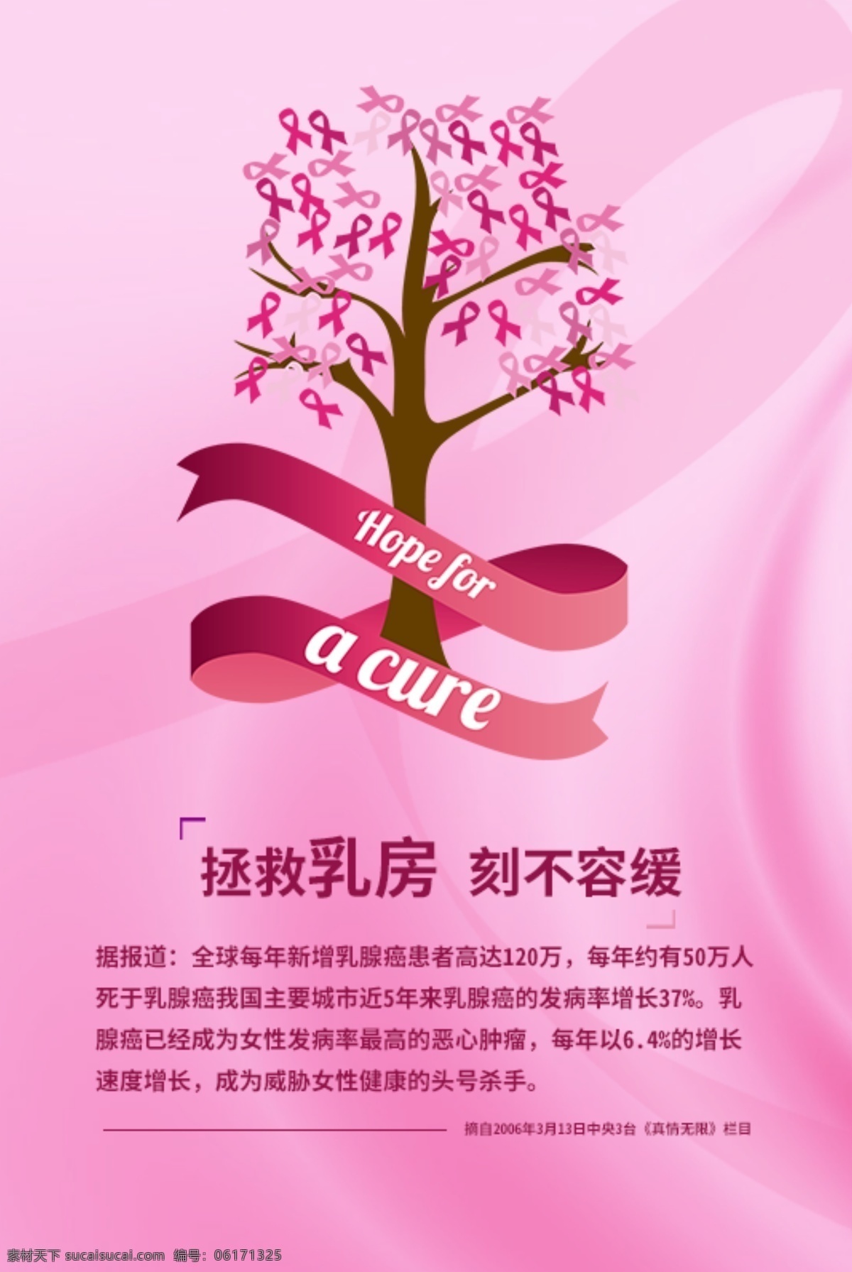 关爱乳房 关注健康 粉红丝带 拯救乳房 刻不容缓 乳腺癌发病率 粉红丝带海报