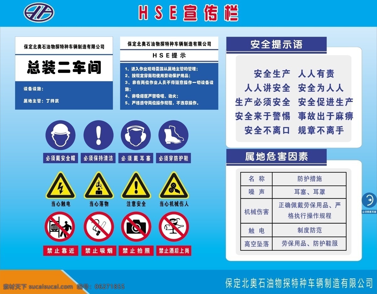 hse宣传栏 hse 宣传栏 hse提示 安全提示语 属地危害因素 禁止图标 警告图标 戴安全帽 保持清洁 戴耳塞 穿防护鞋 当心触电 当心落物 注意安全 当心机械伤人 禁止靠近 禁止吸烟 禁止拍照 禁止酒后上岗 分层 文字可修