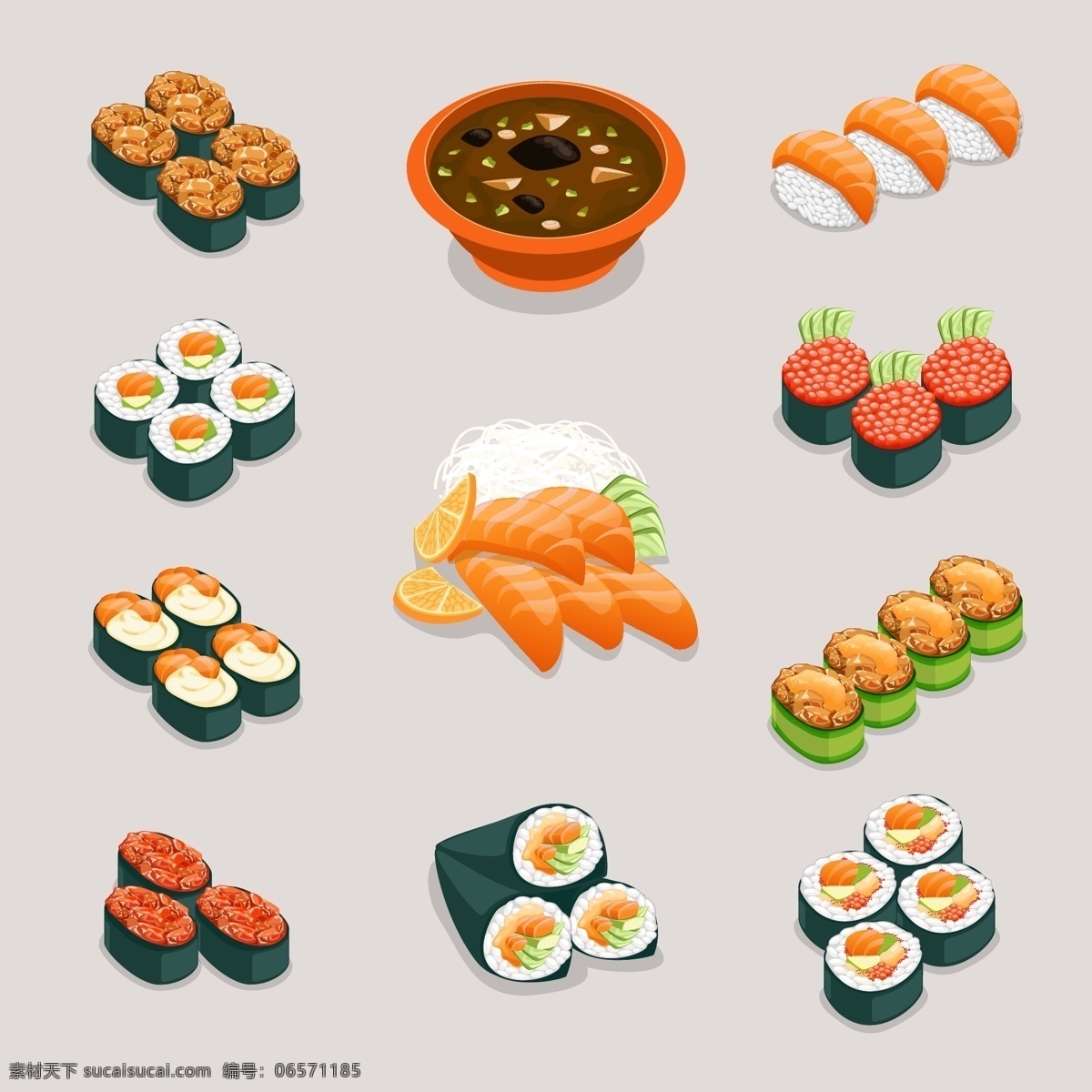 时尚 美味 寿司 插画 美食 日本 日式 三纹鱼 鱼子酱