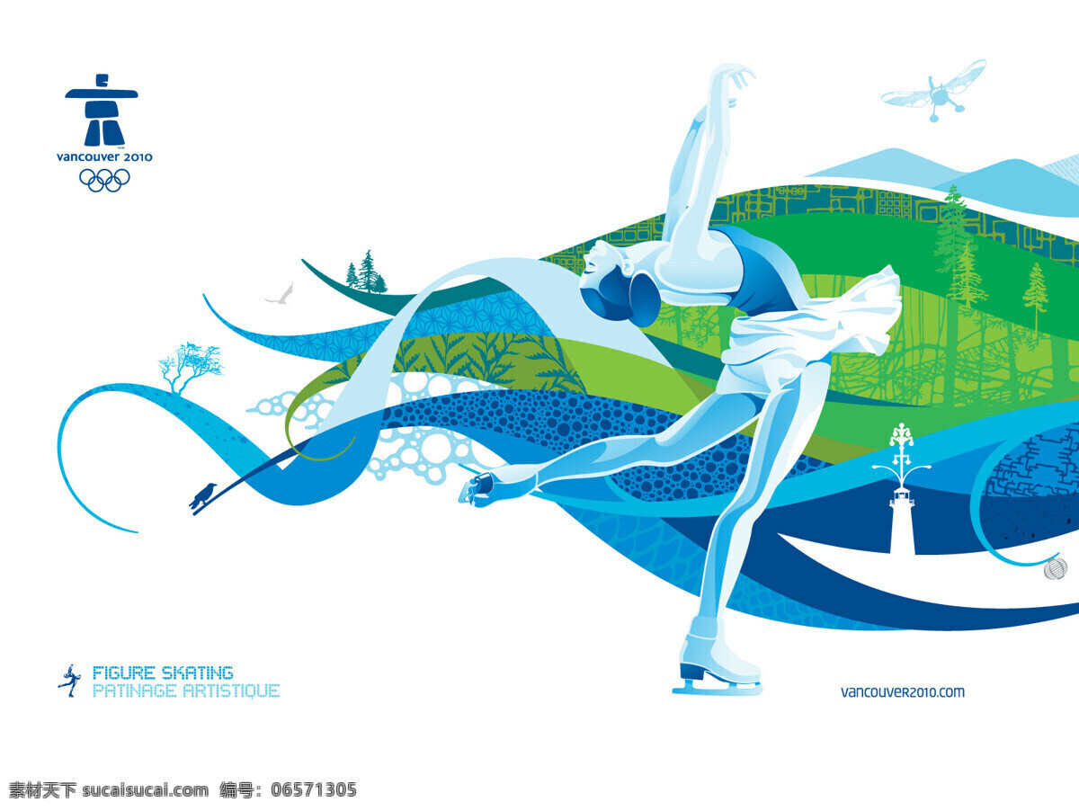 2010 年 冬奥会 主题 壁纸 花样滑冰 卡通 壁画 体育运动 文化艺术