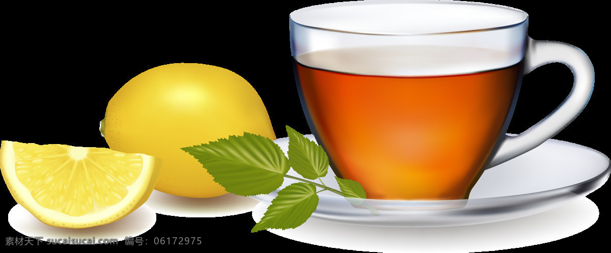 休闲 红茶 柠檬 元素 实物 小清新 红花 玻璃杯 免抠