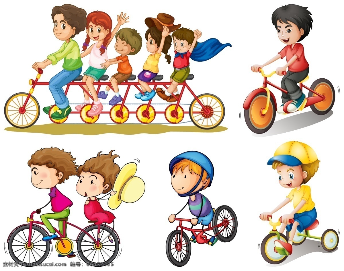 卡通 儿童 骑 单车 矢量 卡通儿童 骑单车 挥手 游玩 矢量素材
