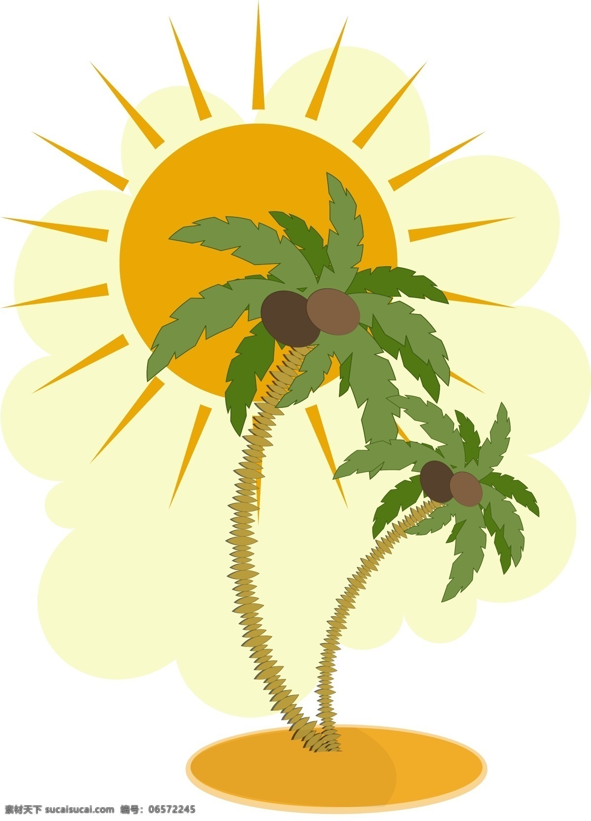 手绘 太阳 椰树 元素 矢量 绿色 海边