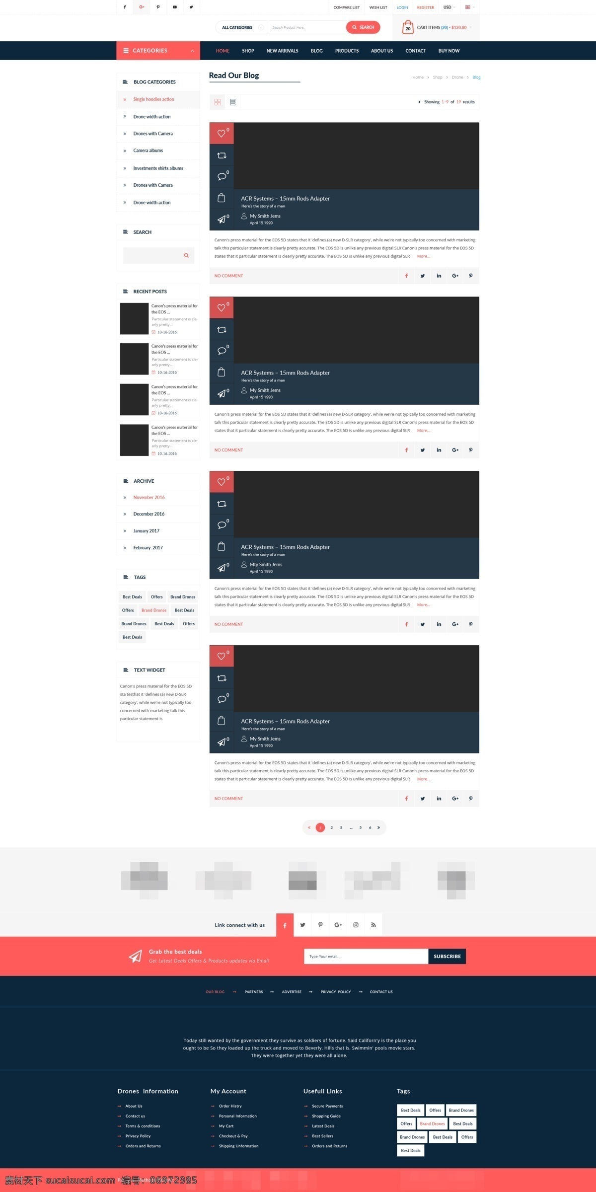 无人机 电子商务 博客 网格 页面 模板 psd格式 简约 欧美 网格模块 网页界面 文字