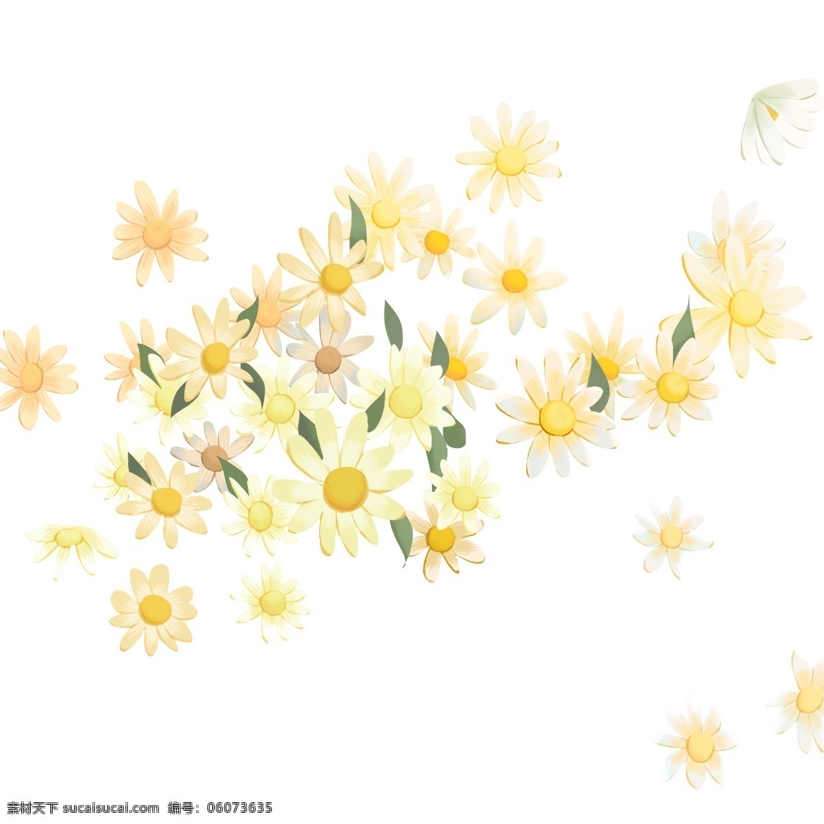 黄色 植物 花朵 元素 装饰 保护环境 风景 卡通 插画 叶子 绽放
