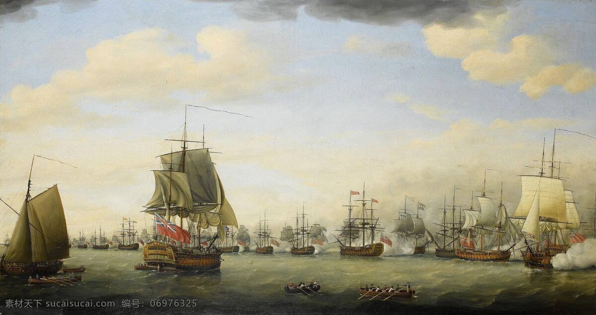 军舰 航海时代 英国战舰 海战 开炮 着火 大海 海上霸权 19世纪油画 油画 绘画书法 文化艺术