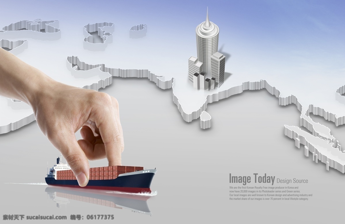 地图 货船 建筑物 模型 分层 韩国素材 创意设计 国际贸易 商务 楼房 大楼 货运 轮船 集装箱 航行 航运 交通 灰色