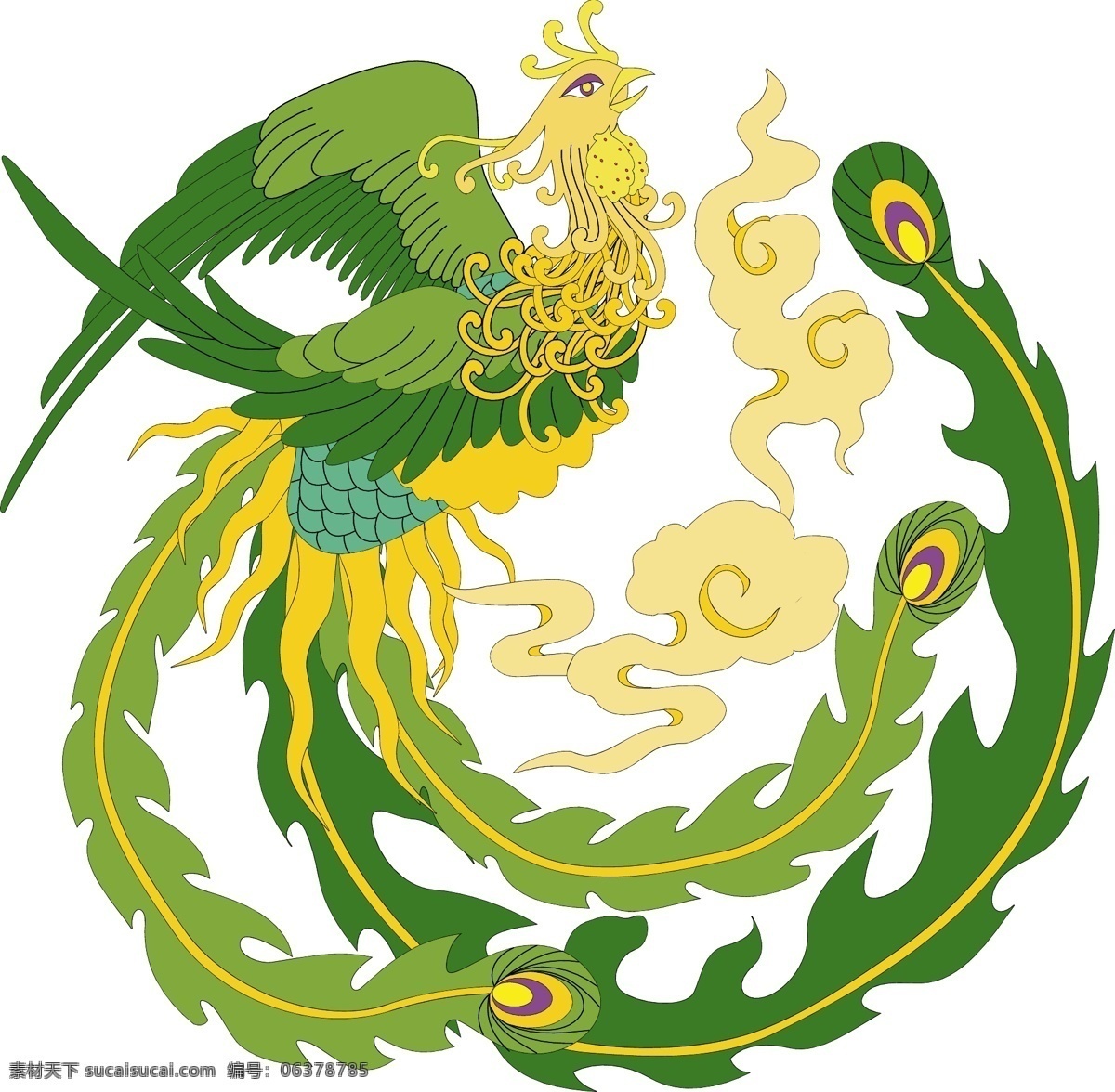 橄榄绿色凤凰 美丽的凤凰 百鸟之王 吉祥神鸟 中国 传统 龙凤 图案 传统文化 文化艺术 矢量