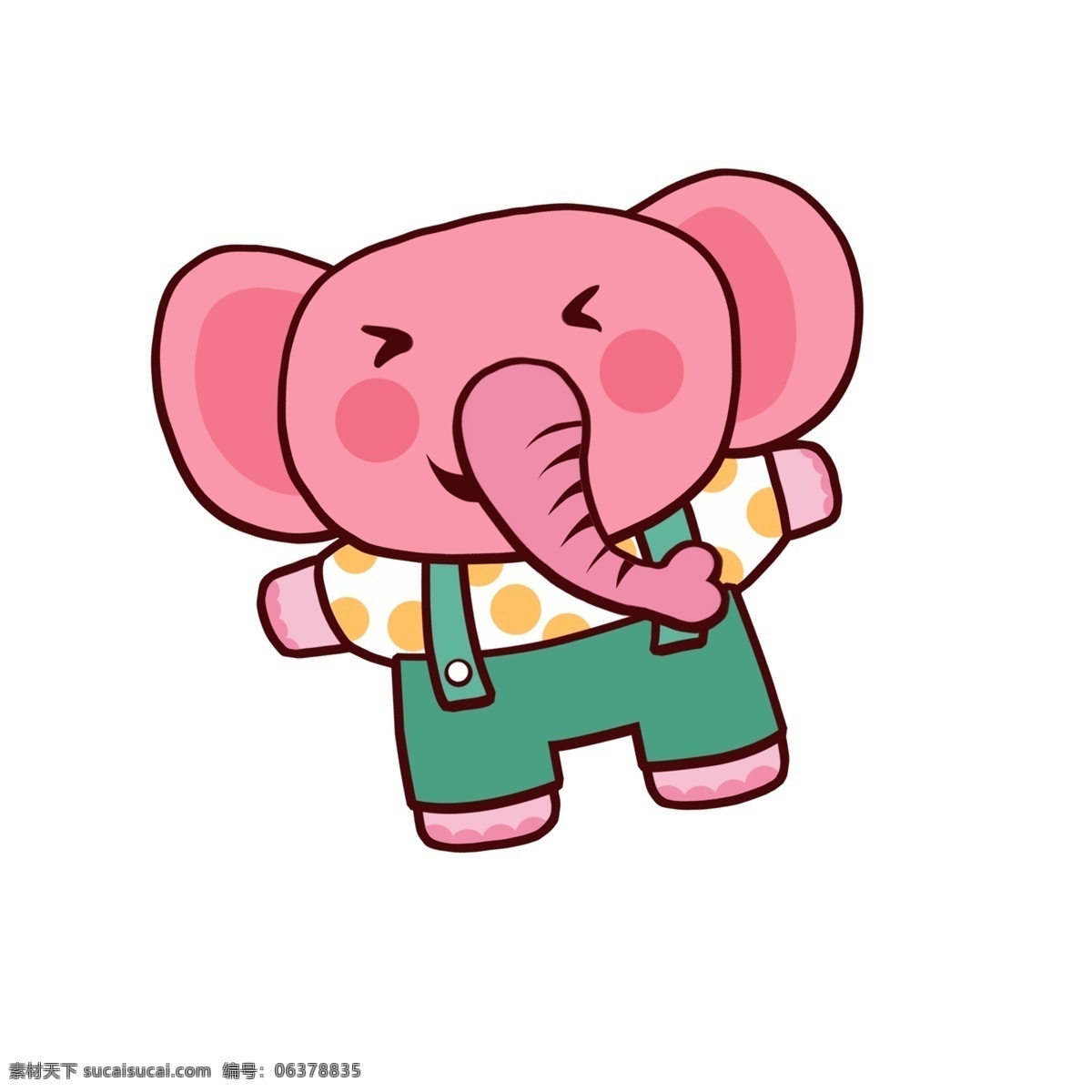 卡通 可爱 粉色 大象 商用 元素 动物 插画 背带裤