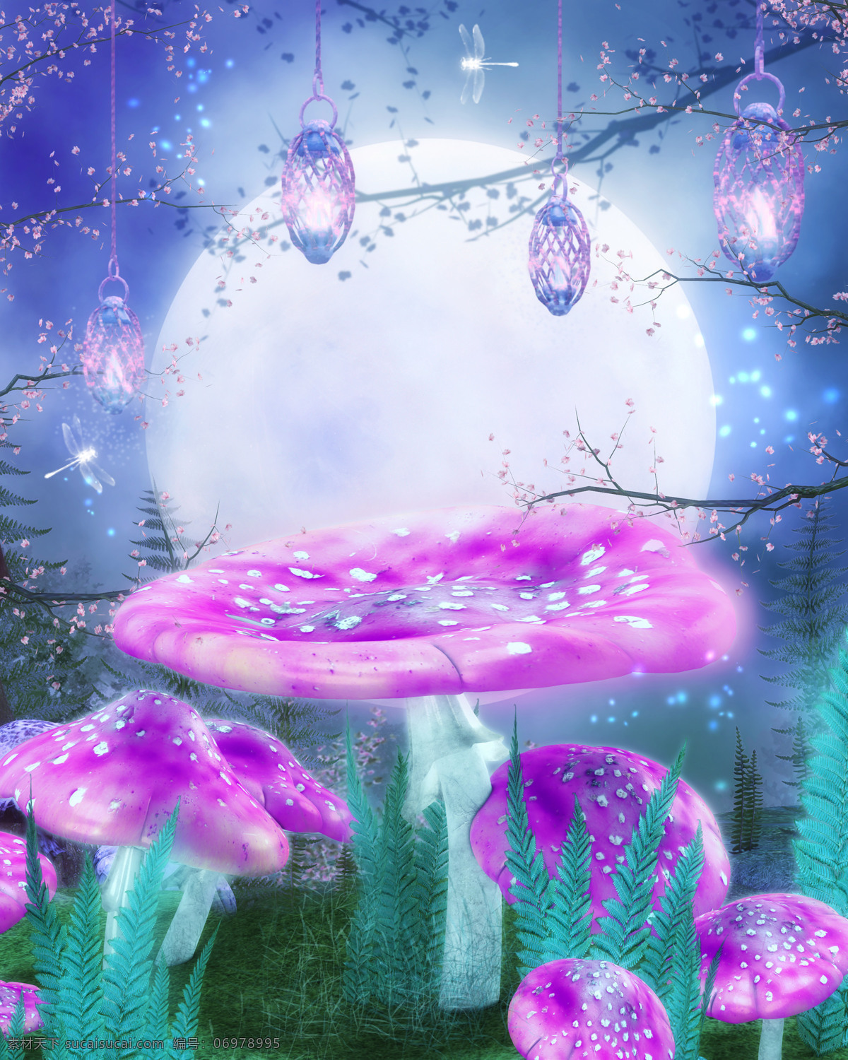 梦幻蘑菇 蘑菇 梦幻 影楼背景 影楼模板 浪漫背景 梦幻背景 动漫动画