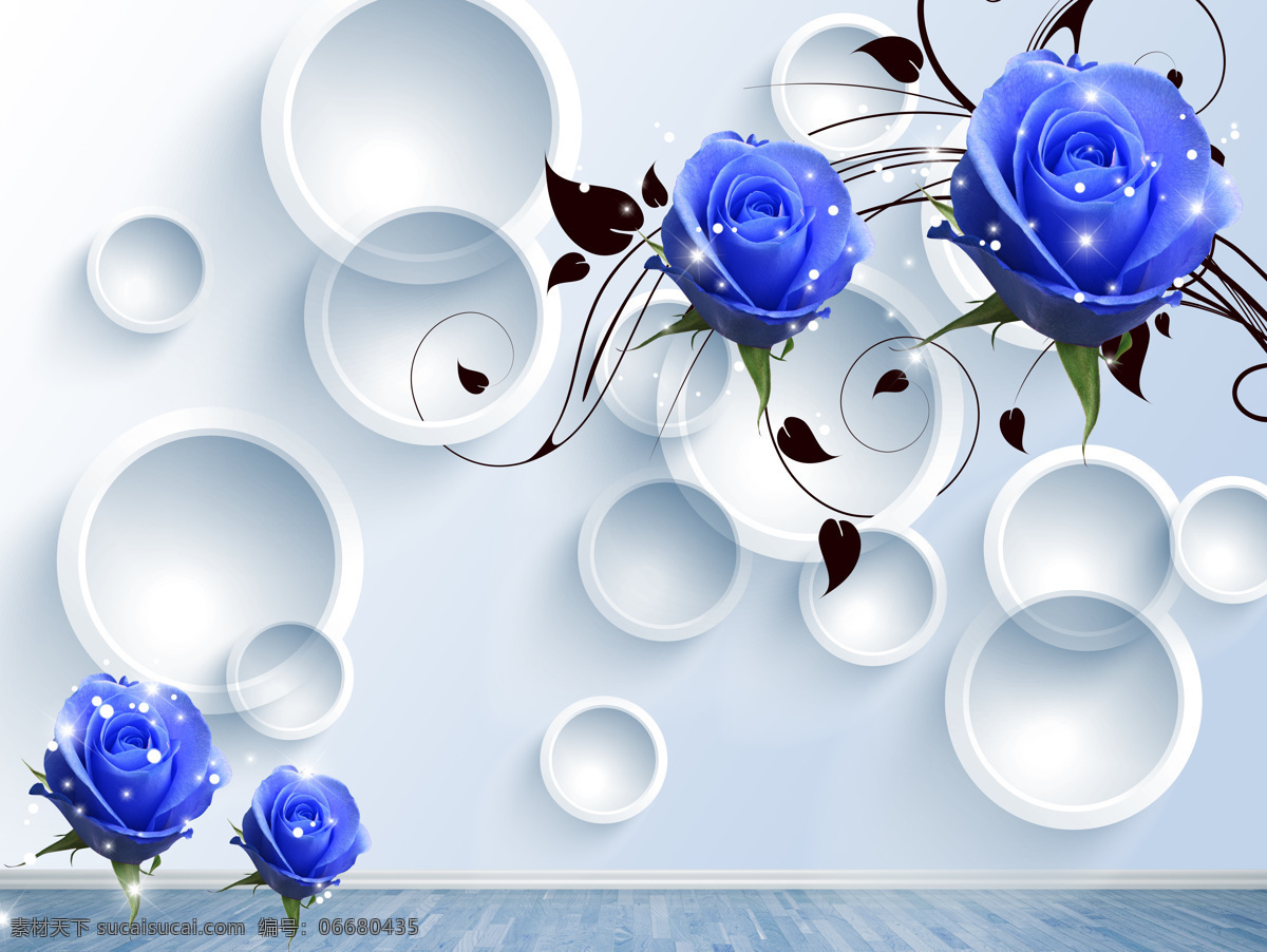 3d 梦幻 蓝色 妖姬 玫瑰 圆圈 玉石 瓷砖 背景 墙 蓝色妖姬 背景墙 3d渲染 效果图