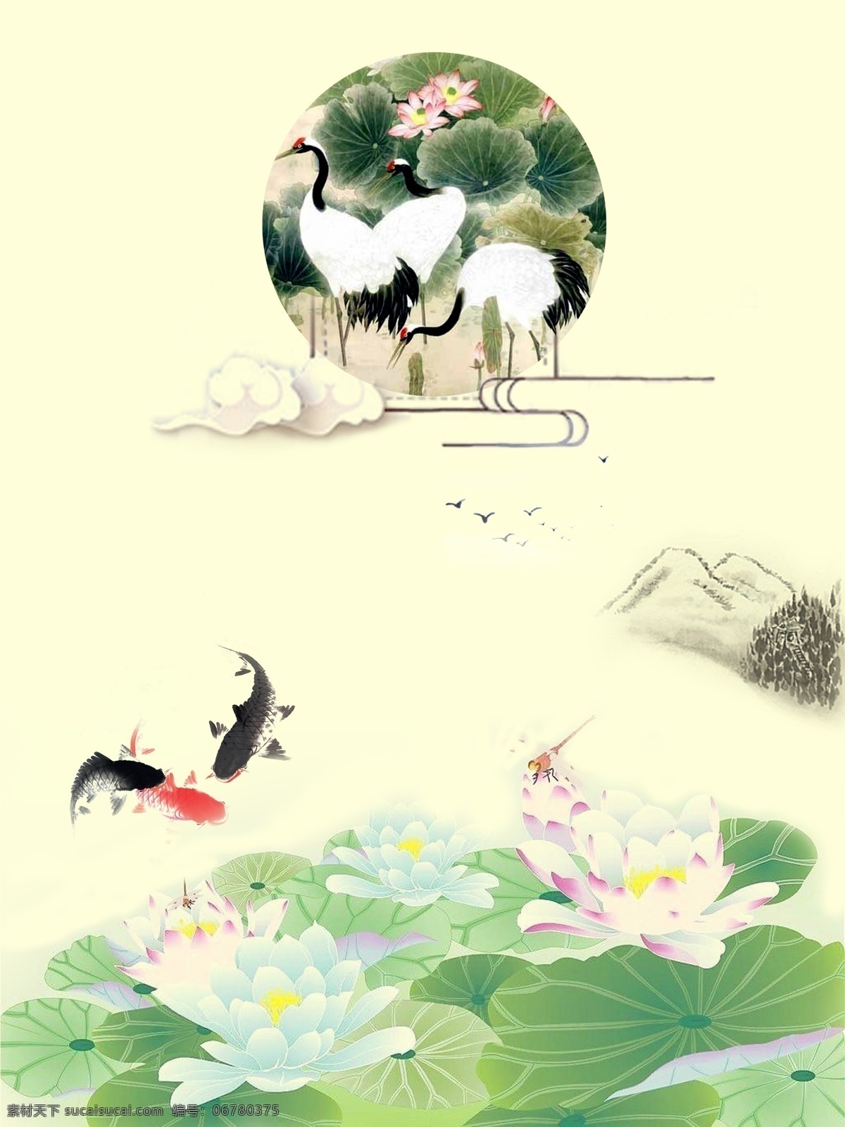 小荷 鹤 荷 鱼 山 雁 自然景观