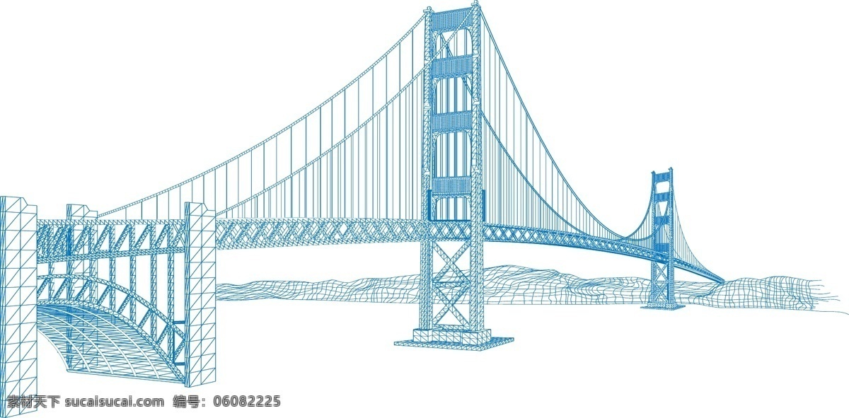 矢量 蓝 大桥 吊桥 设计素材 元素 蓝色 设计元素