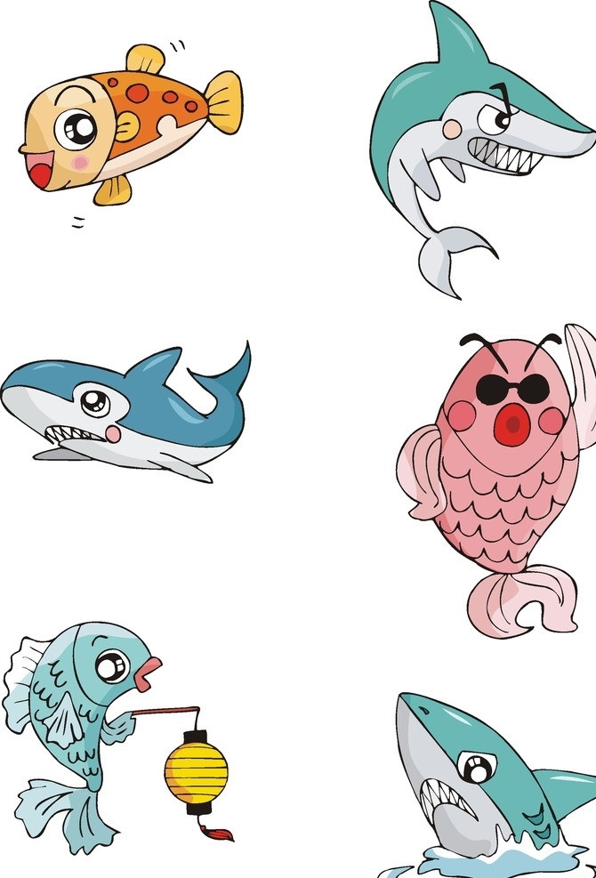 鲨鱼 卡通鲨鱼 海底生物 卡通动物 海底世界 可爱的鲨鱼 龙虾 大龙虾 螃蟹 海洋生物 生物世界 矢量