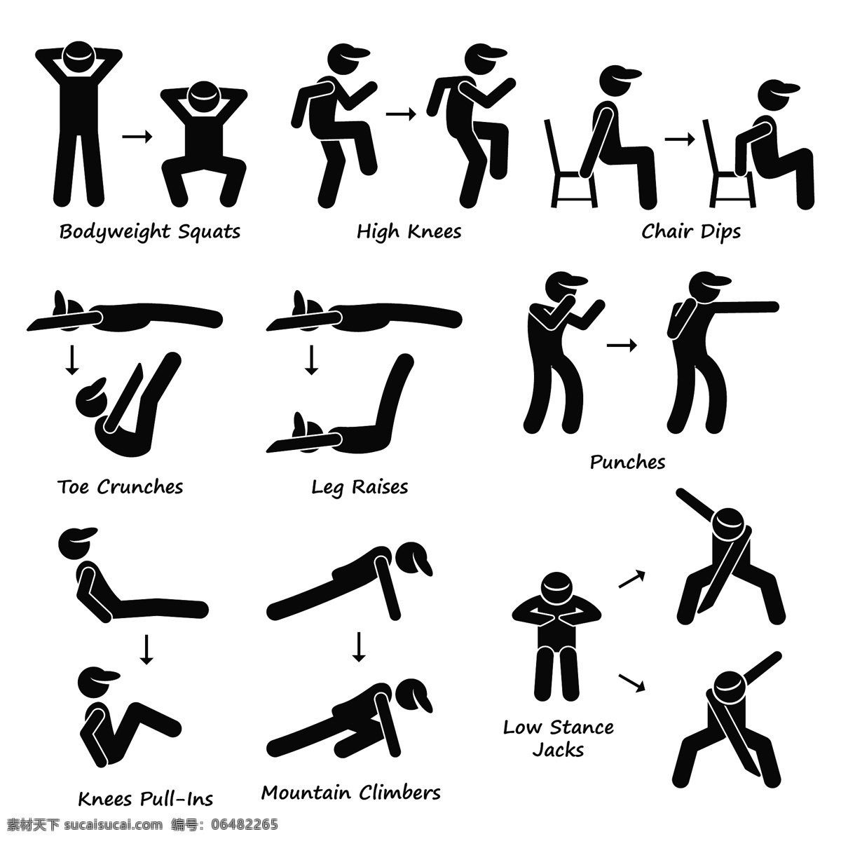 经典 黑白 圆头 小人 运动 锻炼 椅子 跑步 矢量 源文件 下载图案 装饰图案 平面设计素材