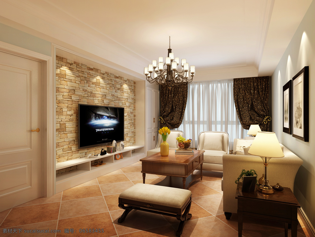 美式风格 美式 装修 室内 客厅 电视墙 3d设计 3d作品