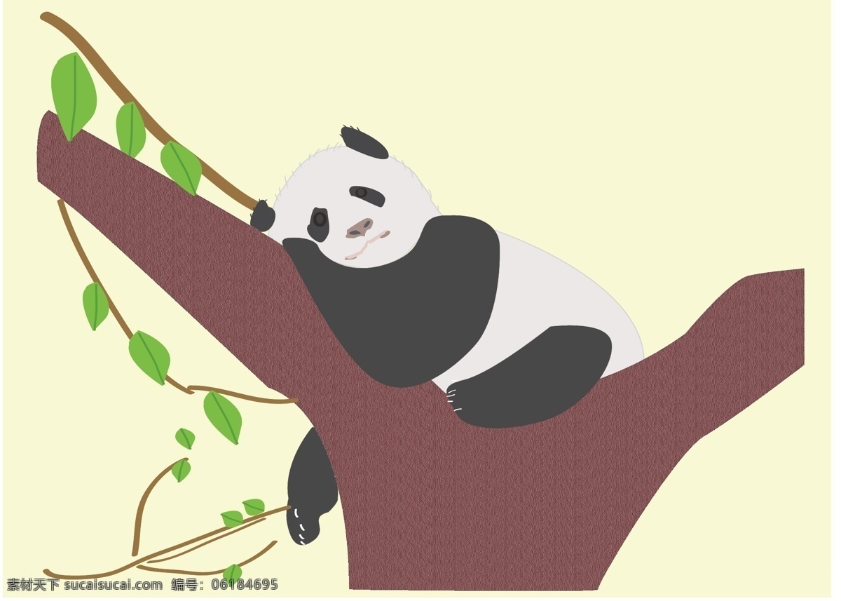 手绘 趴在 树上 大熊猫 插画 熊猫 ai格式 矢量图 熊猫插画 绿叶背景