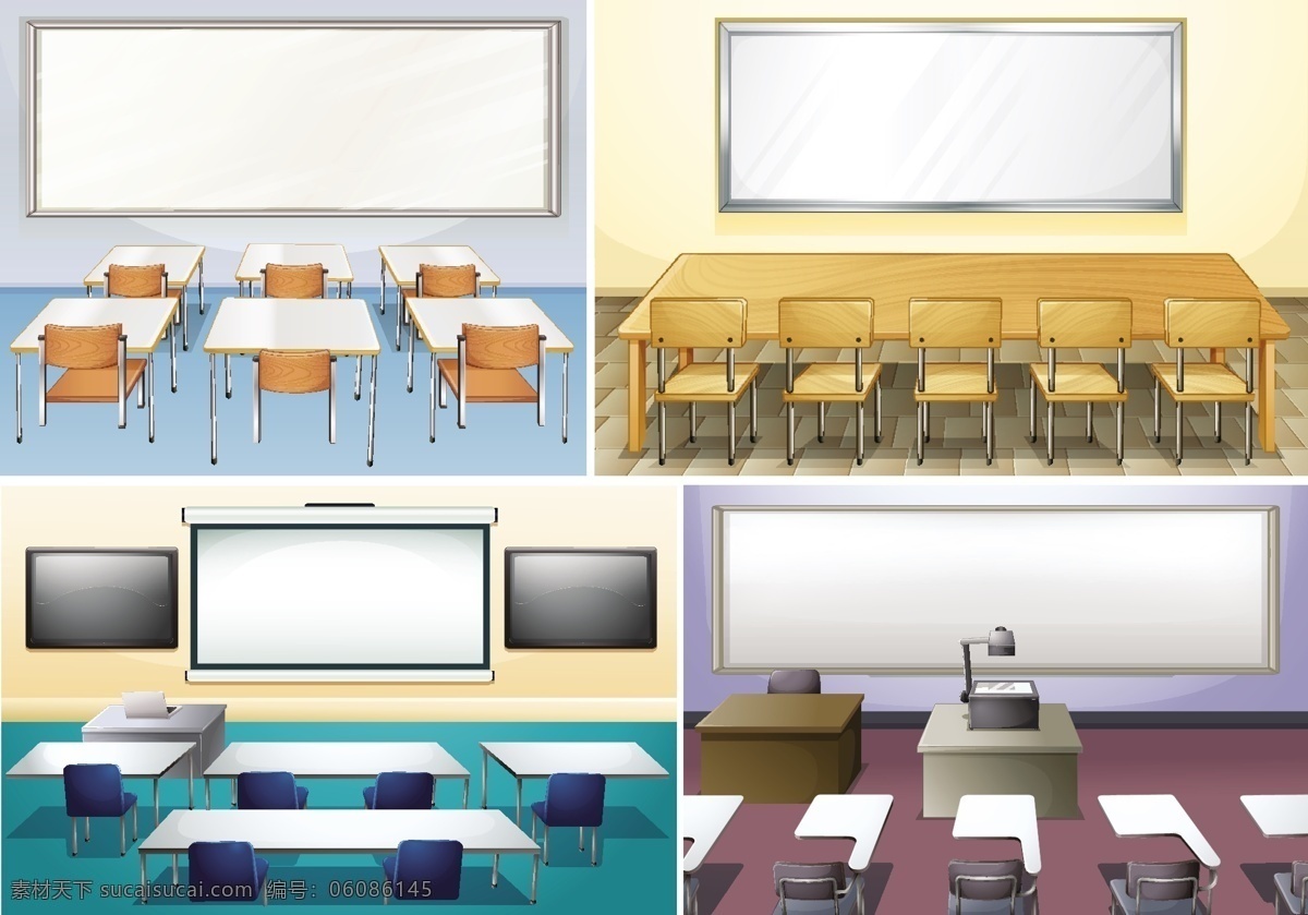 卡通讲台 讲台 课桌 桌子 白板 前台 教室 会议室 空白 办公桌 办公素材 卡通设计