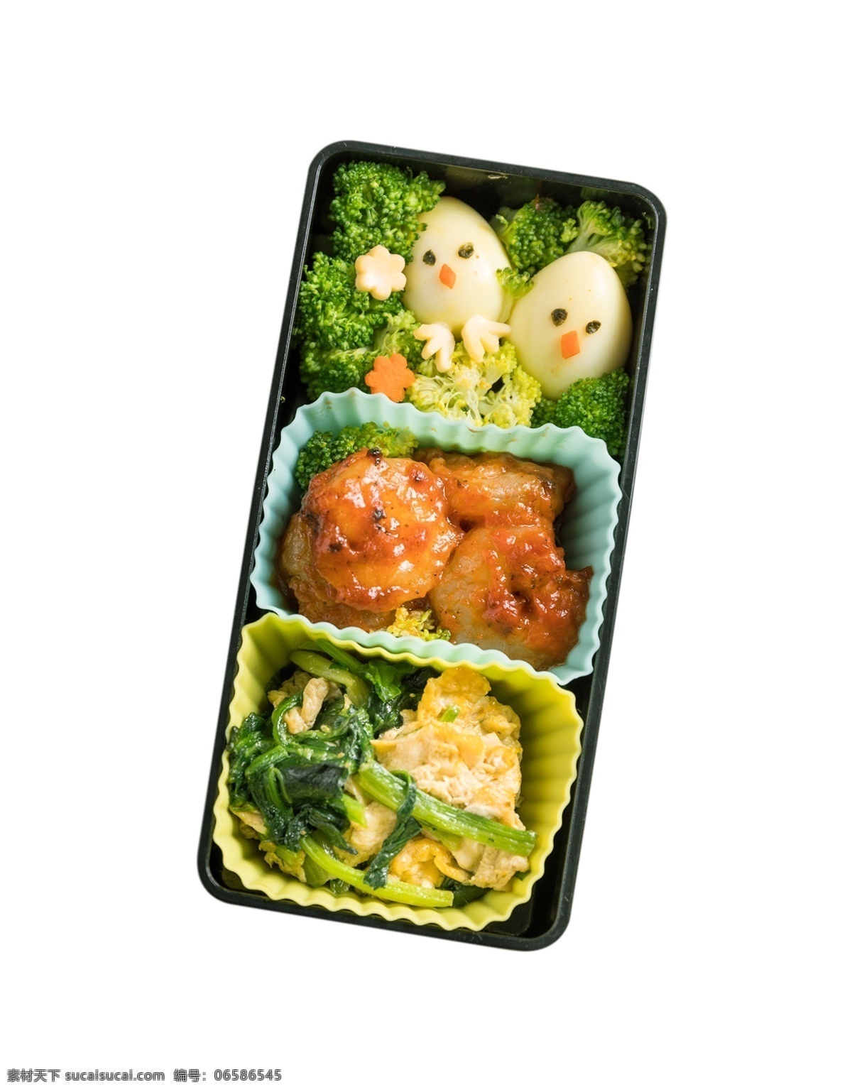 一盒快餐 鹌鹑蛋 西蓝花 鸡肉 蔬菜