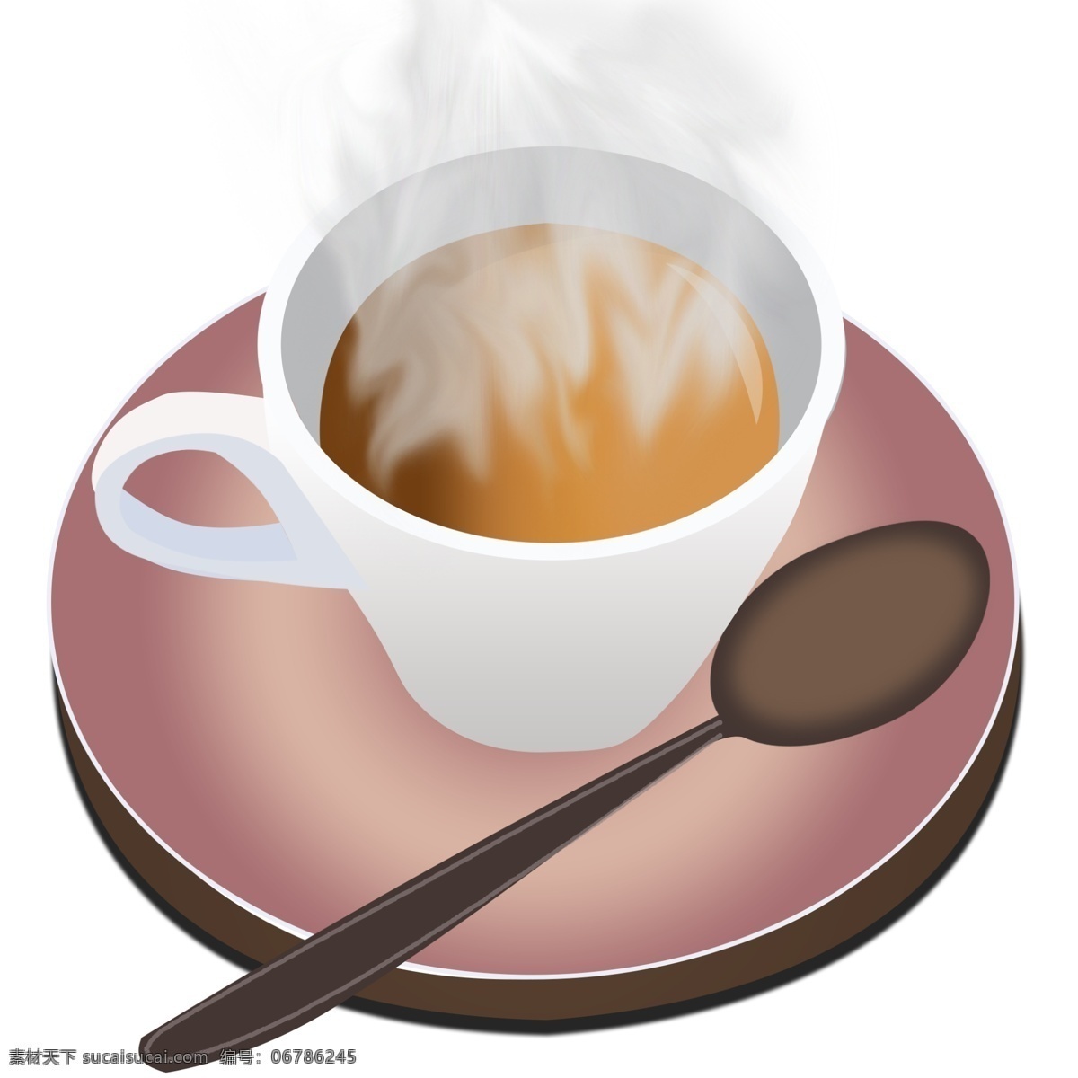 卡通 热腾腾 咖啡 插图 美味的咖啡 提神的咖啡 诱人的咖啡 爱喝的咖啡 黑色咖啡 一杯咖啡 棕色勺子
