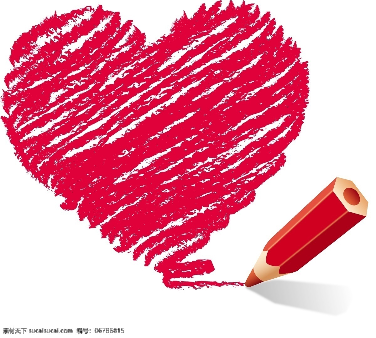 红色 手绘 爱心 彩色 铅笔 矢量 创意 白色