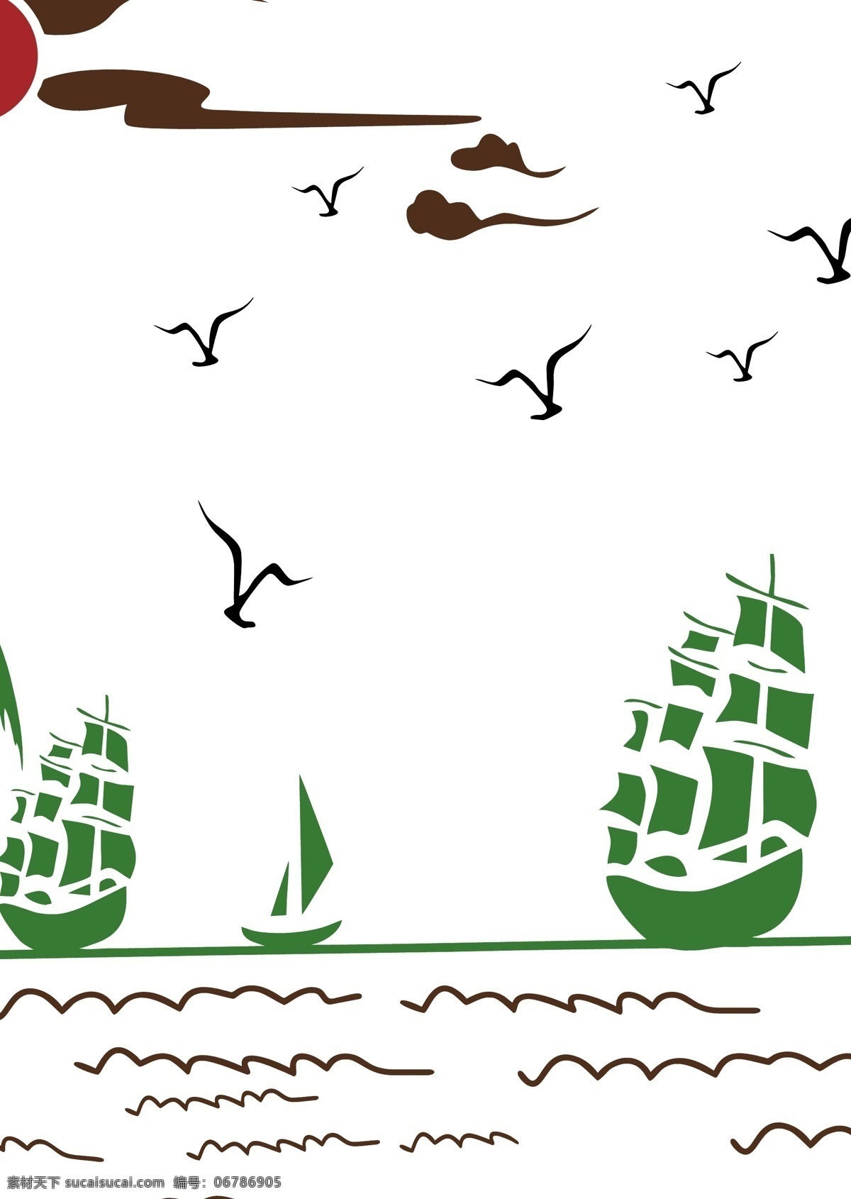 海边 椰树 风景 矢量图 风景图 硅藻泥刻绘图 丝网 模具 船 白色