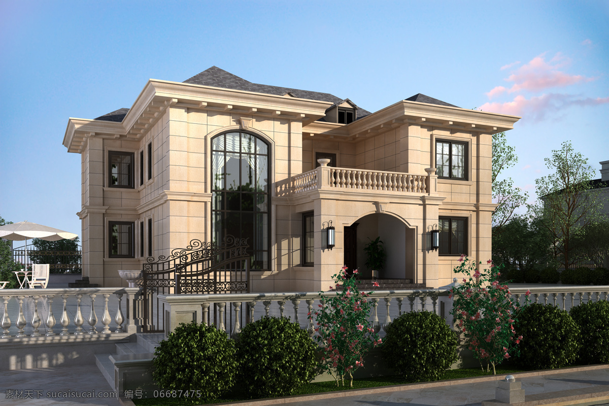 欧式 别墅 效果图 法式 石材 庭院 环境设计 建筑设计