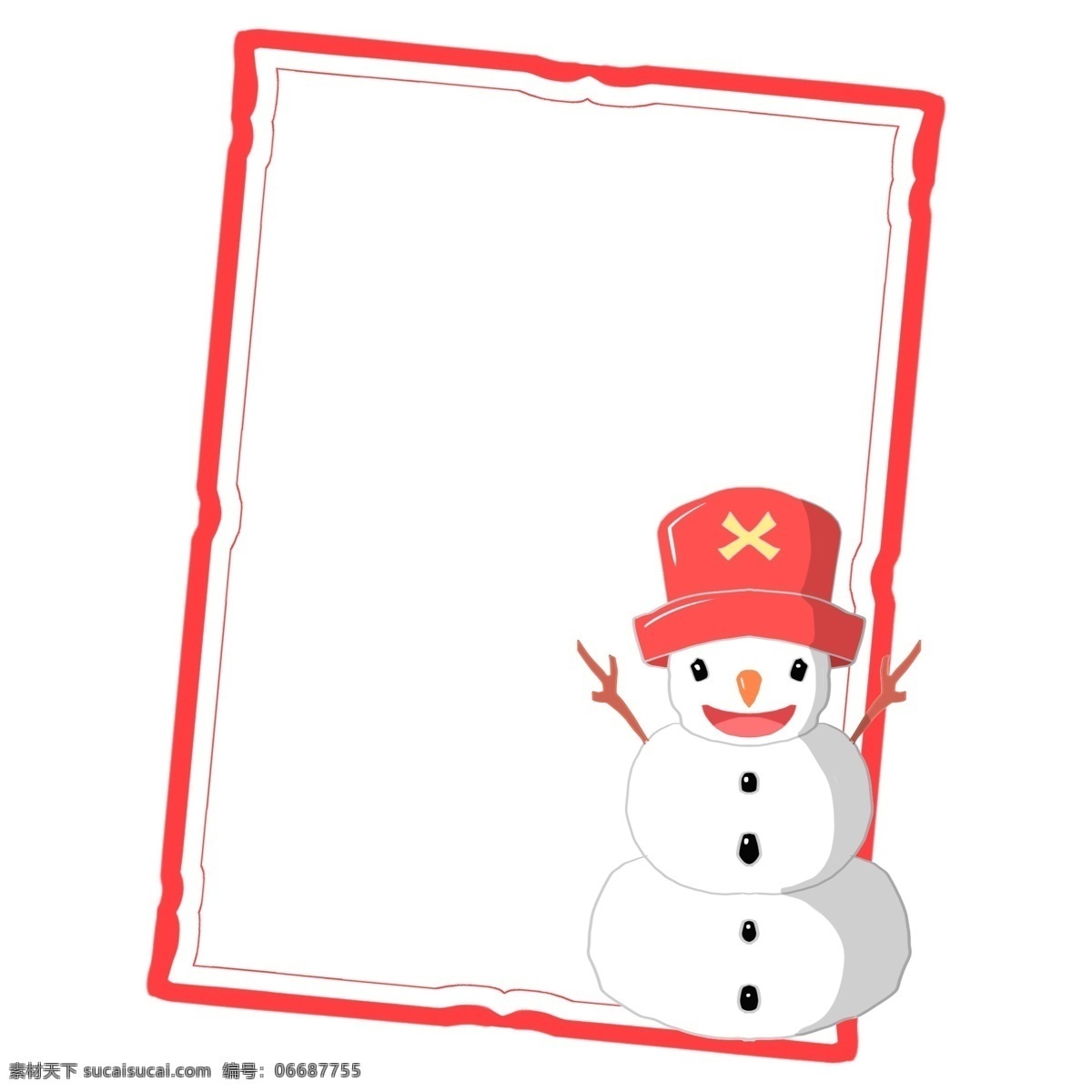 圣诞 雪人 边框 插画 圣诞边框 可爱的雪人 戴 红色 帽子 红色边框 卡通边框 雪人边框插画 斜方形边框
